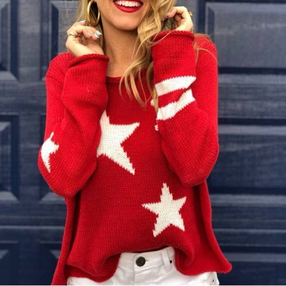Wooden Ships Red and White Star Sweater